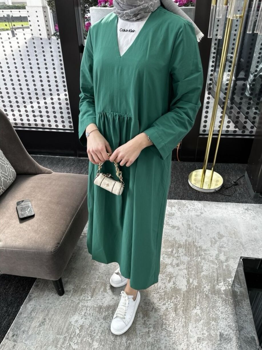 ZARA MODEL POPLİN ELBİSE ZÜMRÜT
