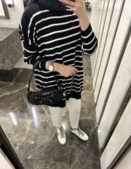 Basic Triko Kazak Siyah Çizgili
