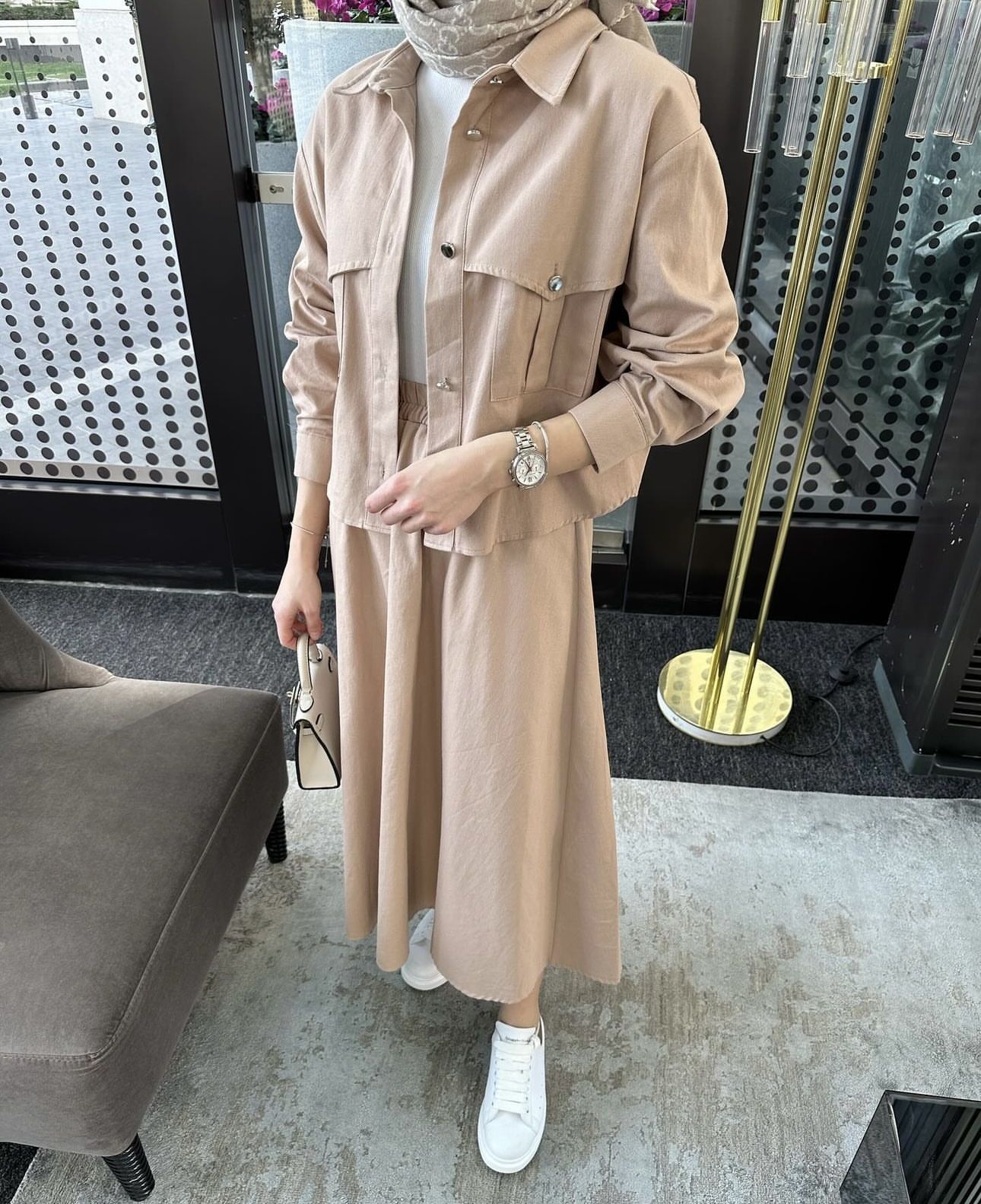 Neva Gabardin Etekli Takım Camel